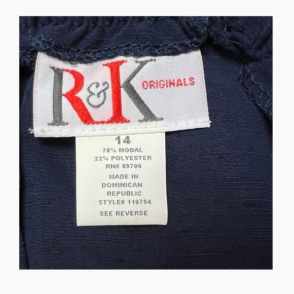 R K Originals Pant Suit 2 Piece Size 14 Blue Top Elastic Waist Pants Flowy Light - Picture 9 of 16